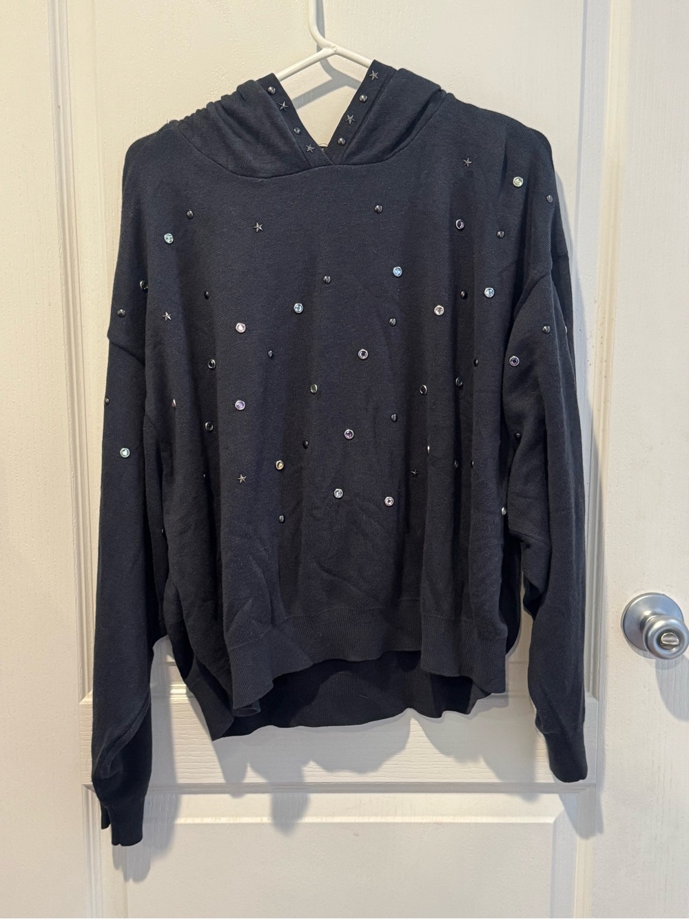 Chaser Black Hooded Sweatshirt with Sequined Stud Accents